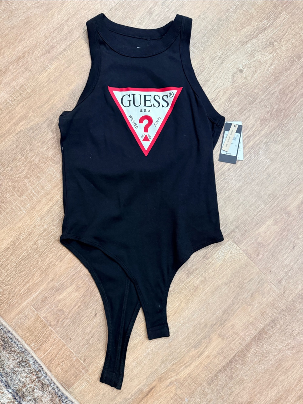 GUESS Black One-Shoulder Kids Bodysuit with Red Logo